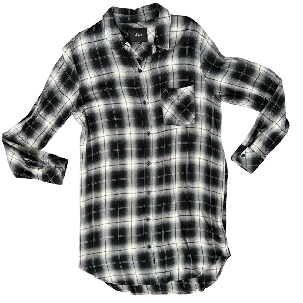 Rails Black White Plaid Button Down Long Sleeve Bianca Soft Shirt Dress size M - Picture 12 of 12
